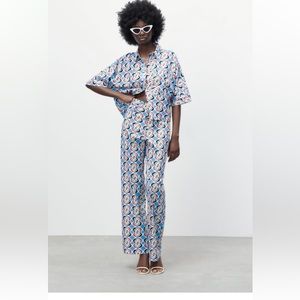 ZARA CO-ORD LINEN BLEND GEOMETRIC PRINT MULTICOLORED